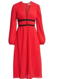 XL WAYF Patton Red Plunge Plissé Dress